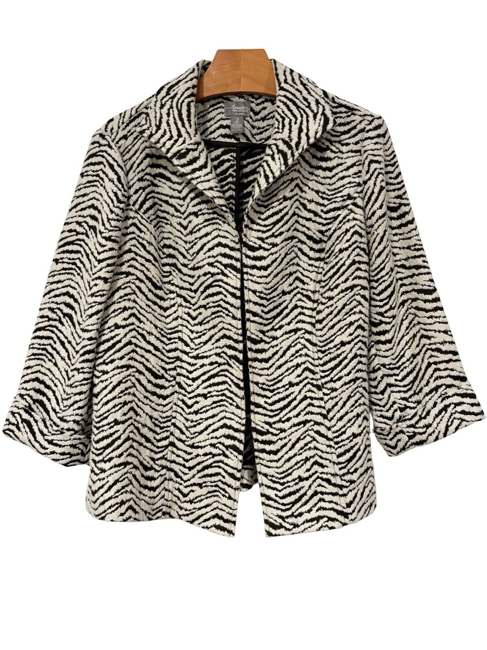 Chico's Travelers Jacquard Jacket 2 Large 3/4 Sleeve Open